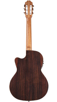 Kremona Performer Serie Konzertgitarre mit Tonabnehmer, massive Zedernndecke und Palisander an Zargen und Boden, mit Cutaway und Fishman Prefix Pro Blend Pickup (Piezo und Mikro), R&uuml;ckseite