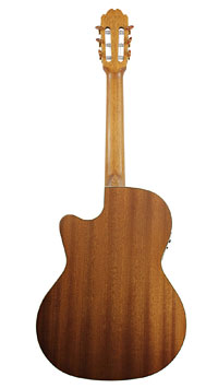 >Kremona Sofia S63CW Performer Serie Konzertgitarre mit Tonabnehmer und 63 cm kurzer Mensur, massive Zedernndecke und Mahagoni an Zargen und Boden, mit Cutaway und Fishman Prefix Blend Pickup (Mikro & Piezo), Sattelbreite 48 mm, R&uuml;ckseite