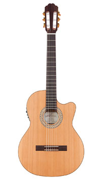 Kremona Sofia S63CW Performer Serie Konzertgitarre mit Tonabnehmer und 63 cm kurzer Mensur, Crossover-Gitarre mit 48 mm Sattelbreite, massive Zedernndecke und Mahagoni an Zargen und Boden, mit Cutaway und Fishman Prefix Pro Blend Pickup (Piezo und Mikro)