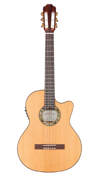 Kremona Verea Performer Serie Konzertgitarre mit Tonabnehmer, Crossover-Gitarre mit 48 mm Sattelbreite, massive Zedernndecke und Palisander an Zargen und Boden, mit Cutaway und Fishman Prefix Pro Blend Pickup (Piezo und Mikro)