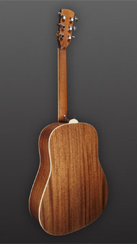 You&grave;s, sunburst lackierte Akustikgitarre in Round Shoulder Dreadnought Form mit massiver Thermo-Fichtendecke und Boden und Zargen aus massivem Mahagoni, Sattelbreite 45 mm, R&uuml;ckseite